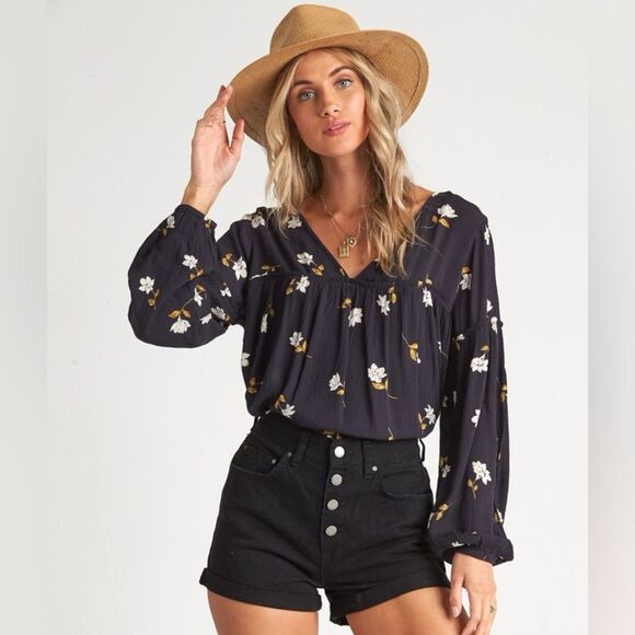 Billabong Tops - Billabong Shir Genius Floral Blouson Sleeve Top Women's Small Boho Peasant